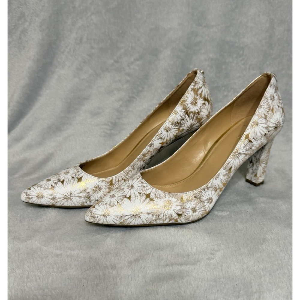 Michael Kors Dorothy Flex Pump Metallic Heels Leather Gold Sz 10 NEW White Shoes